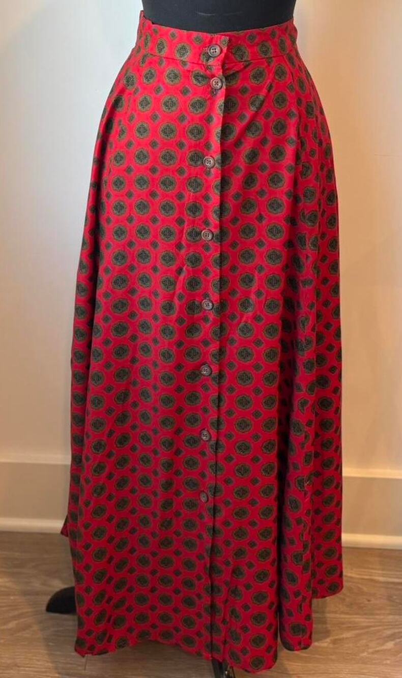 J.G. Hook Retro Vintage A Line Red Polka Dot Button Front Midi Skirt Size 12